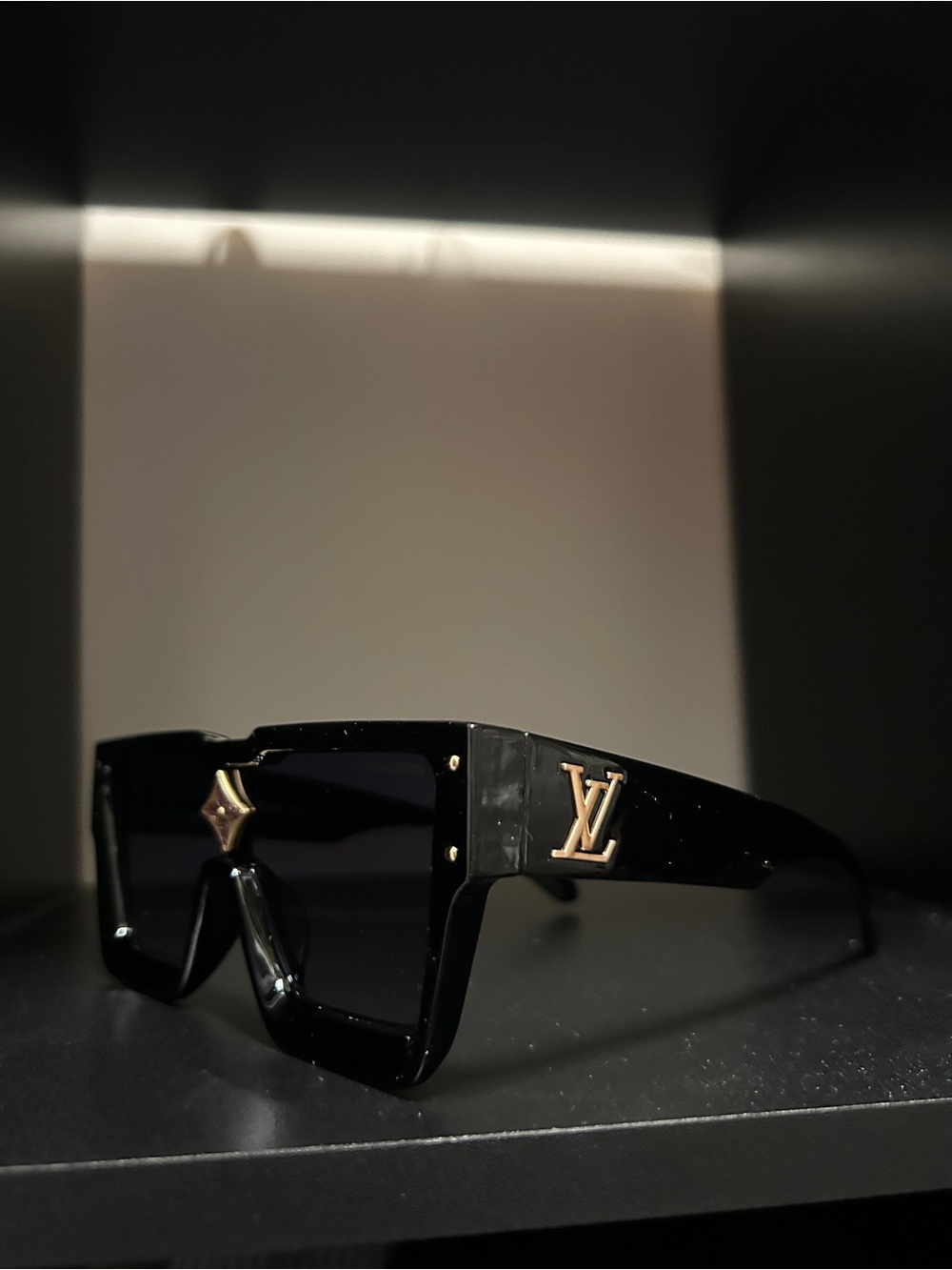 Louis Vuitton Black Shield Sunglasses with Gold LV Emblem